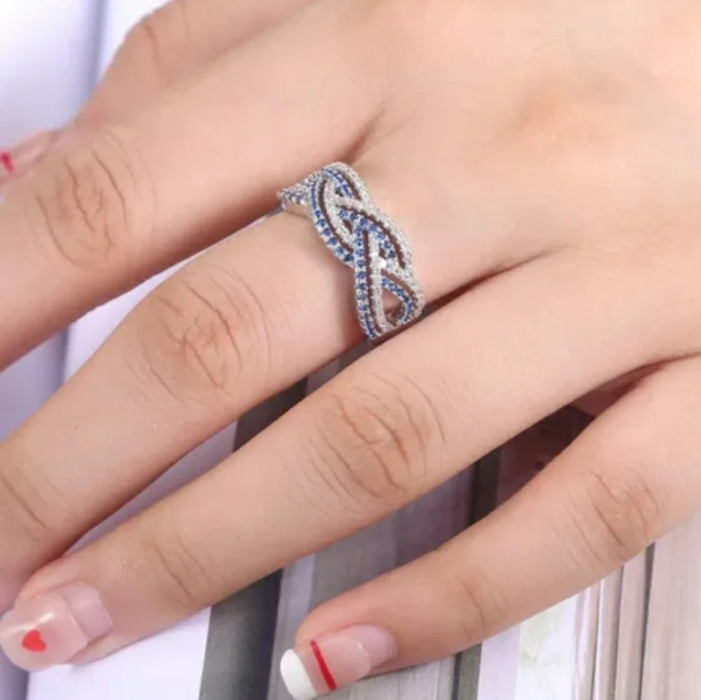 New Silver and Blue Braid Ring - Picture 2 of 6